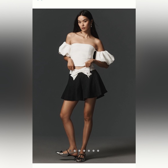 NWT new 12 Anthropologie Maeve paneled skirty shorts black white bow winter - Picture 1 of 17